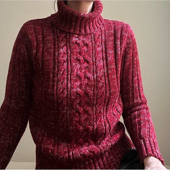 Chunky Red Cableknit Sweater - Picture 2 of 6